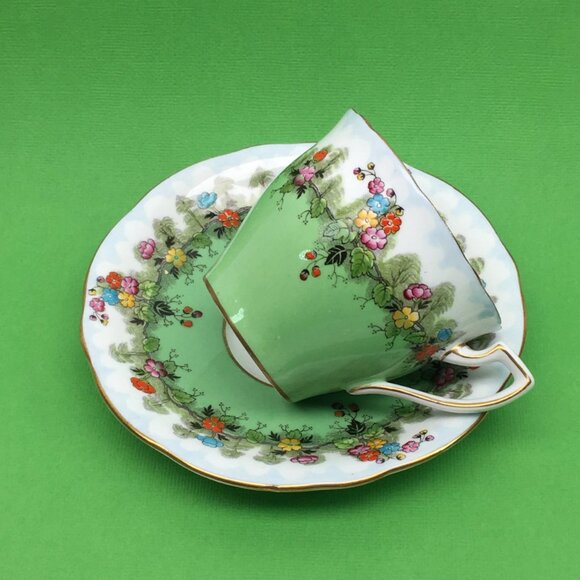 Ansley cup and saucer green bone of china made in England vintage from the 50's - Picture 1 of 6